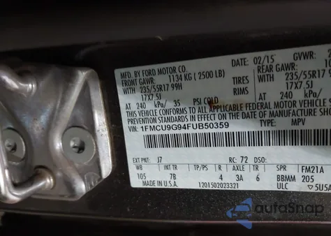 2015 Ford Escape Se from USA, damaged, VIN 1FMCU9G94FUB50359